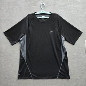 Speedo Men Shirt XXL Black Colorblock Activewear Logo Short Sleeve